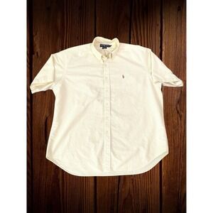 Ralph Lauren Button Down Short Sleeve Shirt Adult Yellow Striped Blaire Men's XL